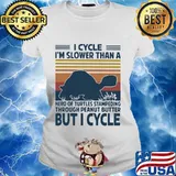I cycle i'm slower than a herd of turtles stampeding through peanut butter but i cycle vintage retro s Ladies tee