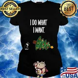 I Do What I Want Tuxedo Cat Knocking Over Christmas Tree Shirt Ladies tee