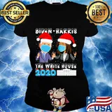 Joe Biden Kamala Harris The White House 2020 Wear Hat Santa Xmas And Mask Shirt Ladies tee