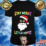 Lgbt christmas santa claus say merry little hippie shirt