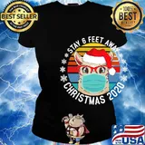 Llama Wear Mask Stay 6 Feet Away Christmas 2020 Vintage Retro Shirt Ladies tee