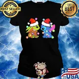Merry christmas baby yoda and stitch lights s Ladies tee