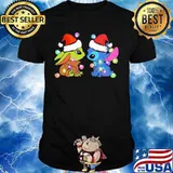 Merry christmas baby yoda and stitch lights shirt