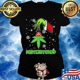 Merry christmas grinch weed mistlestoned snow s Ladies tee