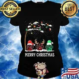 Merry christmas hat dog paw s Ladies tee
