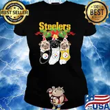 Merry christmas pittsburgh steelers pugs s Ladies tee