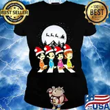 Merry christmas the peanuts band chibi abbey road s Ladies tee