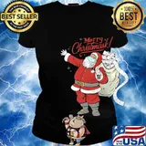 Merry Christmask Santa Wearing Mask Bring Toilet Paper Christmas Shirt Ladies tee