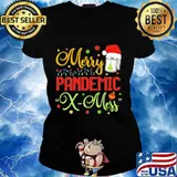 Merry Pandemic Xmas Hat Santa Clause Shirt Ladies tee