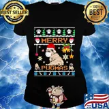Merry pugmas pug dog face mask pun xmas ugly s Ladies tee
