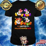Minnie and mickey mouse happy hallothanksmas halloween thanksgiving christmas shirt