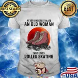 Never underestimate an old woman who loves roller skating sunset shirt