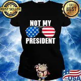 Not My President Sunglasses American Flag Joe Biden Political Shirt Ladies tee