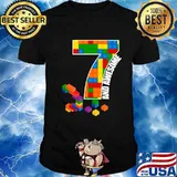Official Building Blocks Bricks 7 Years Old Awesome Birthday Boy Shirt