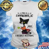 Official I'm A Bookaholic And I Regret Nothing Black Cat Shirt Ladies tee
