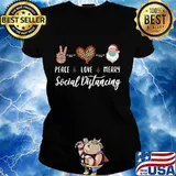 Peace Love Merry Social Distancing Quarantine Gnome Mask Shirt Ladies tee