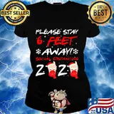 Please Stay 6 Feet Away Social Distancing 2020 Llama In Mask Christmas Shirt Ladies tee