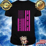 Real Men Rock Pink Ribbon Breast Cancer Awareness American Flag Shirt