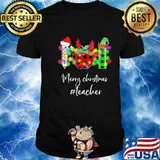Ruler Pencil Leopaid Apple Merry Christmas Teacher Shirt