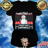 Santa all i want for christmas is peace love hippiness ugly s Ladies tee
