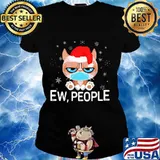 Santa Cat Face Mask Ew People Christmas Shirt Ladies tee