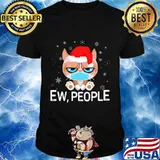 Santa Cat Face Mask Ew People Christmas Shirt