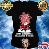 Santa claus first christmas quarantine is coming candy cane s Ladies tee