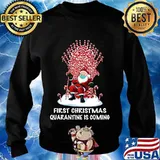 Santa claus first christmas quarantine is coming candy cane s Sweater