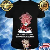 Santa claus first christmas quarantine is coming candy cane shirt