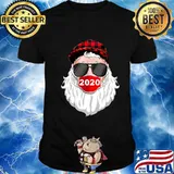 Santa With Face Mask Christmas 2020 Family Pajamas Xmas Shirt