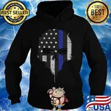 Skull Thin Blue Line Flag Back Shirt Hoodie