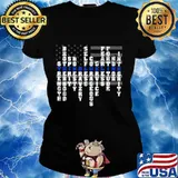 Thin Blue Line Horizontal Strength Bravery Spirit Patriotic Police American Flag Shirt Ladies tee