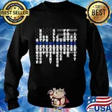 Thin Blue Line Horizontal Strength Bravery Spirit Patriotic Police American Flag Shirt Sweater