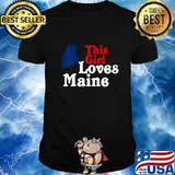 This girl loves maine silhouette map state red white shirt