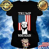 Trump Wins Again American Flag Election Shirt Ladies tee