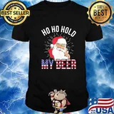 Christmas santa claus Ho ho hold My beer American flag shirt