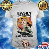Easily Distracted By Cats And Sushi Neko Sushi Wave Sunset Shirt