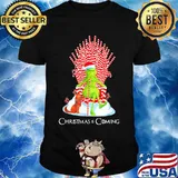 Grinch And Dog Is Coming Candy Cane Throne Xmas Shirt