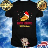 Happy Holidays With Cheese Pizza Modzarilla Santa Hat Xmas Shirt