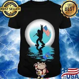 Oklahoma Bigfoot American Flag Moon Shirt