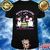 Peace Love Cure Pancreatic Cancer Awareness Snowman Christmas Shirt