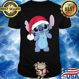 Stitch Cute Wear Hat Santa Clause Merry Christmas Shirt