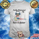 Easily Distracted By Cats And Guitar Music Shirt