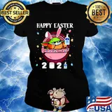 2021 Baby Yoda wearing face mask Happy Easter Ladies tee