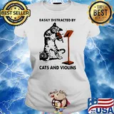BLACK CAT EASILY DISTRACTED BY CATS AND VIOLINS SHIRT Ladies tee
