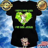 I Don’t Need Luck I’ve Got Jesus Snoopy Heart Patricks Day Ladies tee
