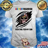 Autism Warrior Fighting For My Son Skull American Flag Shirt