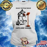 Black Cat Easily Distracted By Cats And Violins Ladies tee