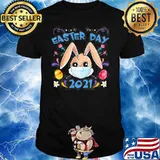 Easter Day 2021 Bunny Rabbit Face Wearing Mask Gift Womens Shirt
