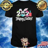 Happy Easter Day 2021 Bunny Wearing Mask Colorful Egg Shirt